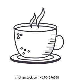 coffee cup hand draw and line style icon design of drink caffeine breakfast and beverage theme Vector illustration
