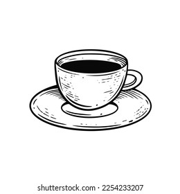 Coffee cup dibujado a mano en color negro estilo de dibujo ilustración vectorial aislado en fondo blanco.