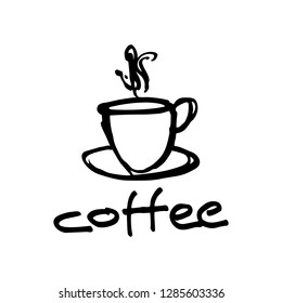 Coffee. Cup Hand Drawn. Cafe Illustration. Rough Sketch. Icon Vector. Eps 10.