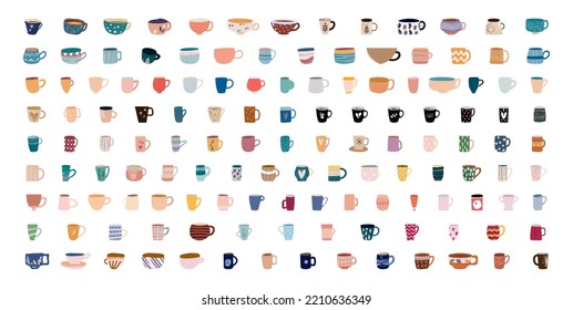 Coffee cup Hand drawn design set, doodle style. Scandinavian style illustration. Isolated on white background. Hand drawn trendy vector illustration. 