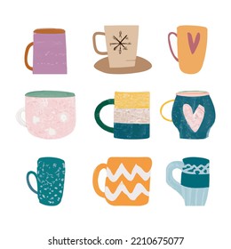 Kaffeetasse Handgezeichnetes Design, Doodle-Stil. Skandinavische Art Illustration. Einzeln auf weißem Hintergrund. Handgezeichnete, trendige Vektorgrafik. 