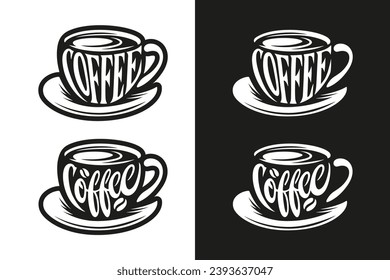 Letras dibujadas a mano en la taza de café. Elementos de diseño de moda para las impresiones de arte mural, carteles, pegatinas y decoración. Tipografía relacionada con el café. Ilustración vectorial.