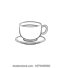 Coffee cup hand drawn outline doodle icon. Saucer and cup of coffee vector sketch illustration for print, web, mobile and infographics isolated on white background.