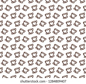 Coffee Cup Hand Drawn. Seamless Pattern. Illustration Rough Sketch. Icon Vector. Eps 10.