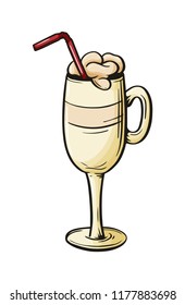 Coffee cup; hand drawn sketch glass of latte, mocha, milkshake, drink; element for cafe menu, restaurant posters or postcards. Vector