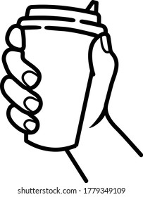 coffee cup in hand flat outline icon isolated on white background