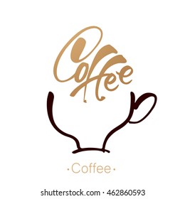 Coffee cup and handwritten inscription. Logo template. Vector illustration.