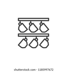 Coffee cup hangs outline icon. linear style sign for mobile concept and web design. Mugs stand and hang on the kitchen hanger simple line vector icon. Symbol, logo illustration. Pixel perfect vector