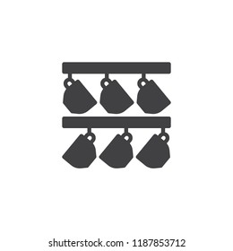 Coffee cup hangs vector icon. filled flat sign for mobile concept and web design. Mugs stand and hang on the kitchen hanger simple solid icon. Symbol, logo illustration. Pixel perfect vector graphics
