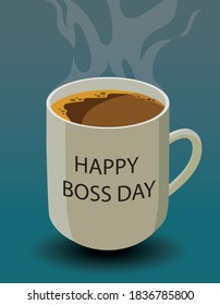 taza de café, feliz día del jefe, salida de vapor, ilustración vectorial 