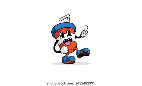 Coffee cup happy character design. Cartoon with a cheerful expression. Vector illustration