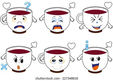 Coffee cup of happy smiling faces isolated on white