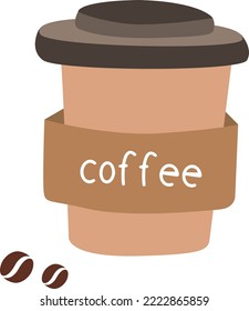 The coffee cup has a lid and has coffee beans as well.