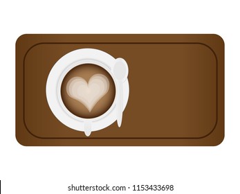 Coffee in cup have image art hearth and spoon on plate