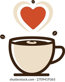 Taza de café con el corazón y los granos de café, perfectos para el café o los diseños amorosos-temáticos