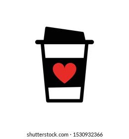 Coffee cup with heart black icon.Vector illustration and white background
