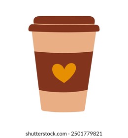 Coffee Cup with Heart Design Simple and Minimalistic Takeaway Beverage vector Illustration isolated.