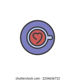 Coffee cup with heart filled outline icon, line vector sign, linear colorful pictogram isolated on white. Symbol, logo illustration. Vector graphics