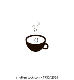 Coffee cup with heart icon. flat design