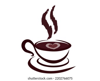 
Coffee cup with a heart on a white background.Warm coffee cup illustration isolated on white. Warm coffee cup illustration for coffee shop logos isolated on white background.