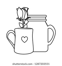 coffee cup with heart and rose