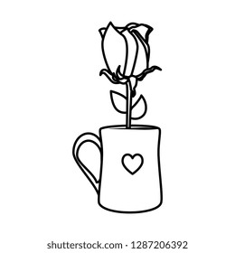 coffee cup with heart and rose