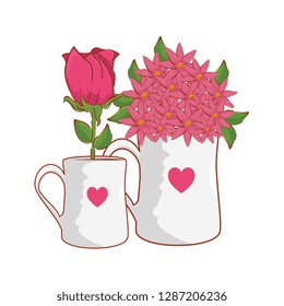 coffee cup with heart and roses flowers