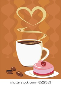 Coffee cup with heart shape cake