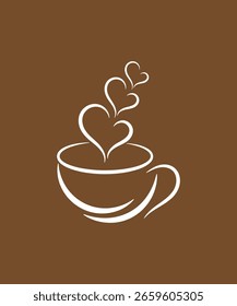 Coffee Cup With Heart Shape Logo Design, Vector Illustration