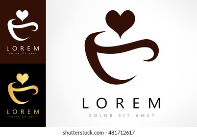 Coffee cup and heart shape logo. Design vector illustration.