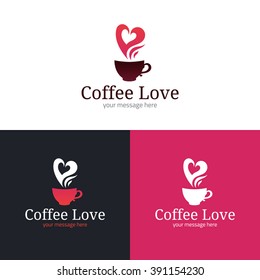 Coffee Cup With Heart Shaped Steam Icon. Logo Template. Vector Illustration.