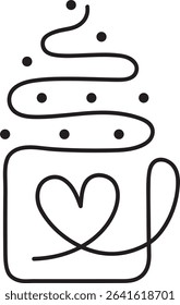 coffee cup heart smoke outline steam illustration hot drink line art minimal design coffee smoke drawing