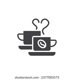 Coffee cup with heart steam vector icon. filled flat sign for mobile concept and web design. Coffee Date glyph icon. Symbol, logo illustration. Vector graphics