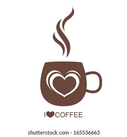 Coffee cup with heart vector on isolated white background