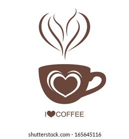 Coffee cup with heart vector on isolated white background