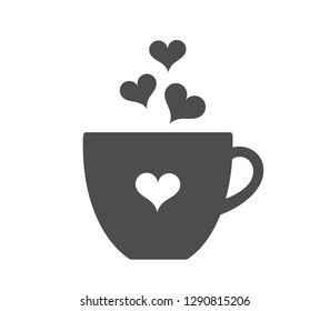 Coffee cup with hearts icon.