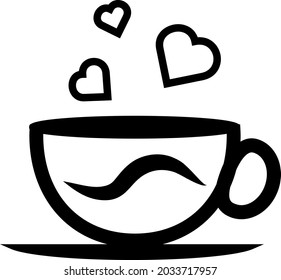 Café en taza con corazones, ilustración, vector, sobre fondo blanco.