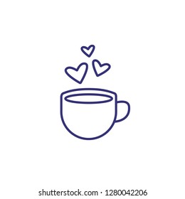 Coffee cup with hearts line icon. Dating, beverage, cafe. Valentine Day concept. Vector illustration can be used for topics like relationships, drinks, leisure