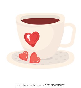 coffee cup with hearts love romantic vector illustration design