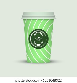 Coffee cup in hipster low poly style. green coffee plastic take away cup