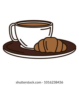 coffee cup hot with bread, croissant