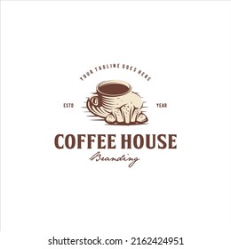 Coffee Cup Hot and Croissant Logo Design Vector Image