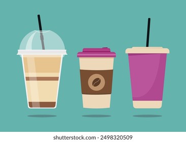 Kaffeetasse. Heißer Kaffee, Eisfrappe und Soft-Drink-Becher setzen Vektorgrafik.