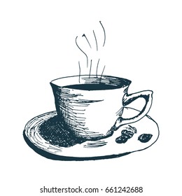 Coffee cup, hot morning coffee Hand Drawn Sketch Vector illustration.