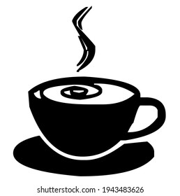 Coffee cup with hot coffee and steam above, vector, illustration, in black and white color, isolated on white background