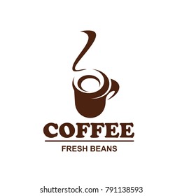 Coffee cup with hot steam icon for fresh bean product packaging or cafeteria and cafe menu design template. Vector isolated hot steamy mug of americano or cappuccino for shop or coffeehouse