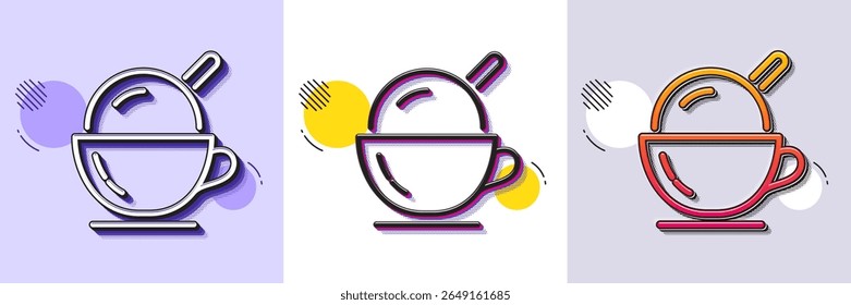 Coffee cup with ice cream line icon. Halftone dotted pattern. Gradient icon with grain shadow. Vanilla sundae sign. Frozen summer dessert symbol. Line ice cream icon. Various designs. Vector
