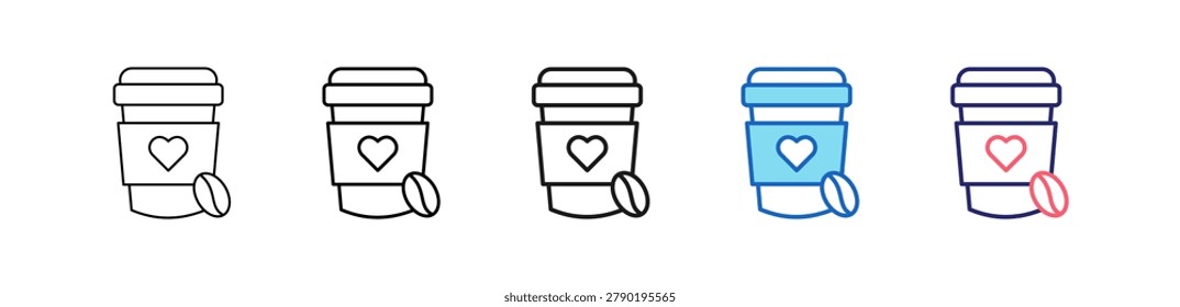 Coffee Cup Icon In 5 Different Styles Set Collection.