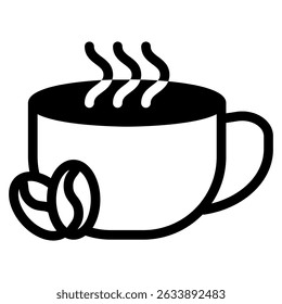 Coffee cup icon in Black Fill. Glyph style. isolated on white background