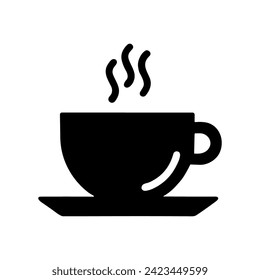 Icono de taza de café. Icono negro de una taza de café humeante en diseño plano sobre un fondo blanco. Ilustración del vector